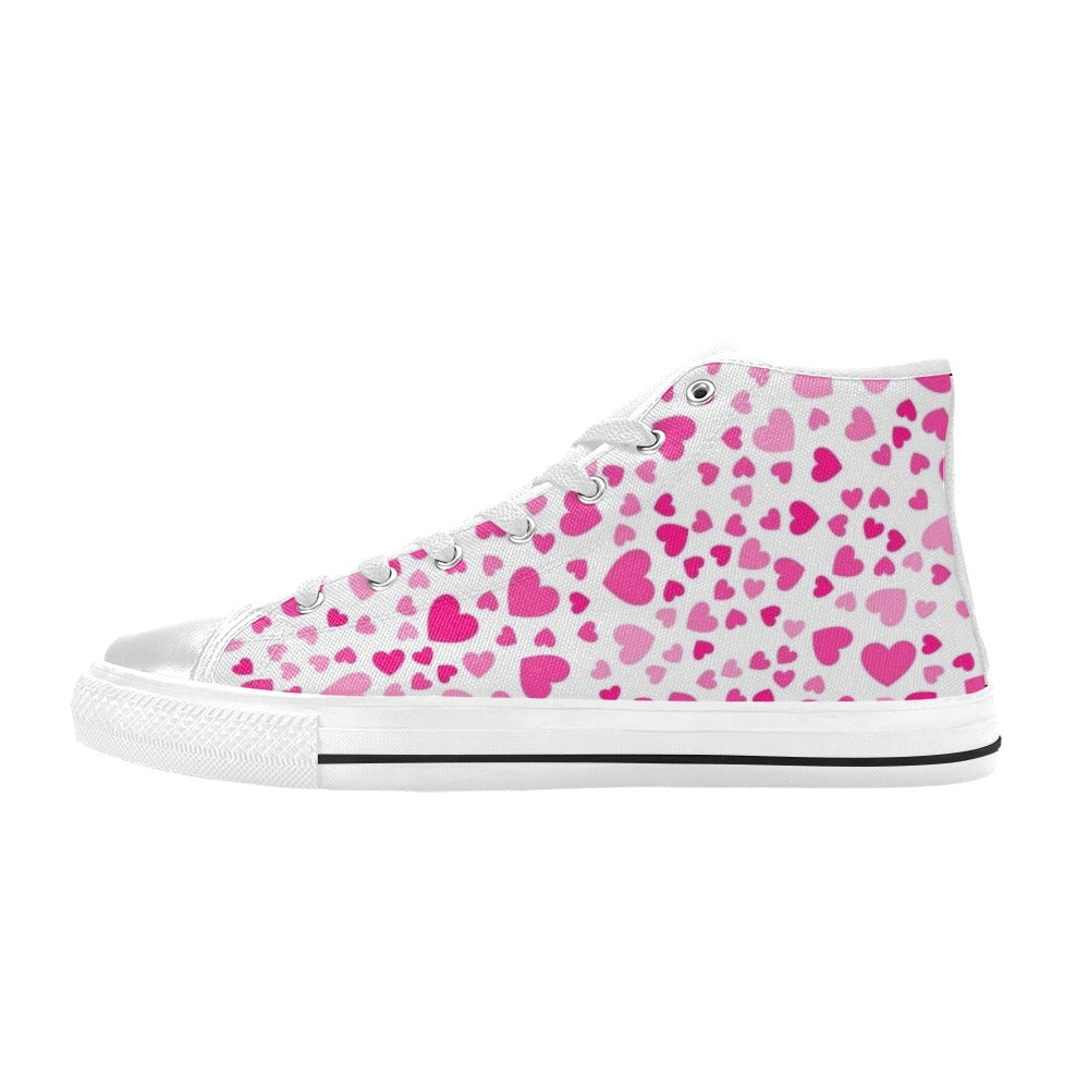 Pink Hearts On White - Kids' High Top Canvas Shoes US6Y Kids High Top Canvas Shoes Love Printed Offshore