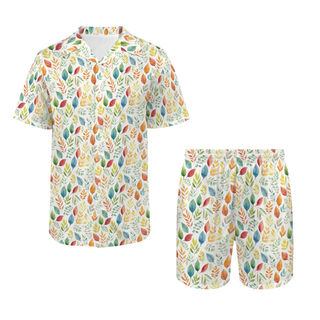 Autumn Leaves Men's Hawaiian Shirt & Shorts Set Men's Hawaiian Shirt & Shorts Set Plants Printed Offshore