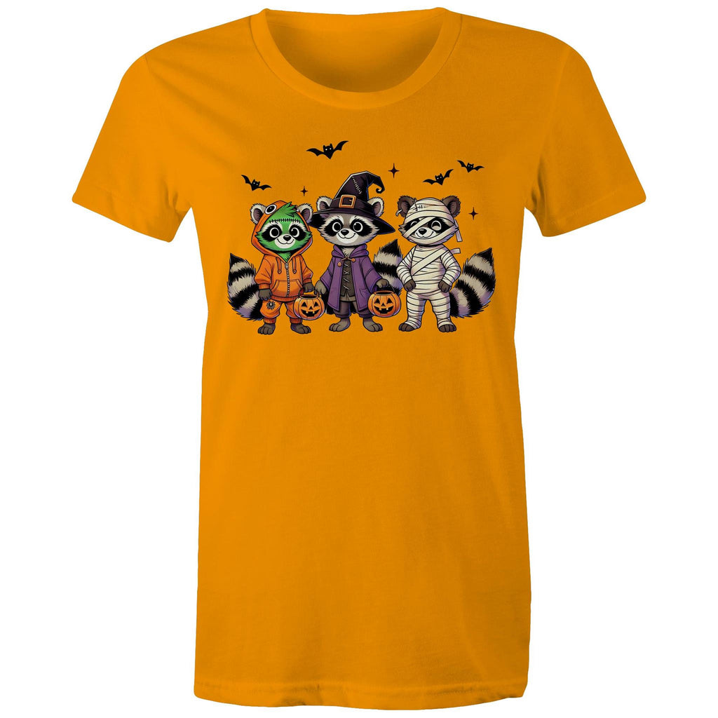 Halloween Raccoons - Womens T-shirt Orange Womens T-shirt Halloween Printed In Australia
