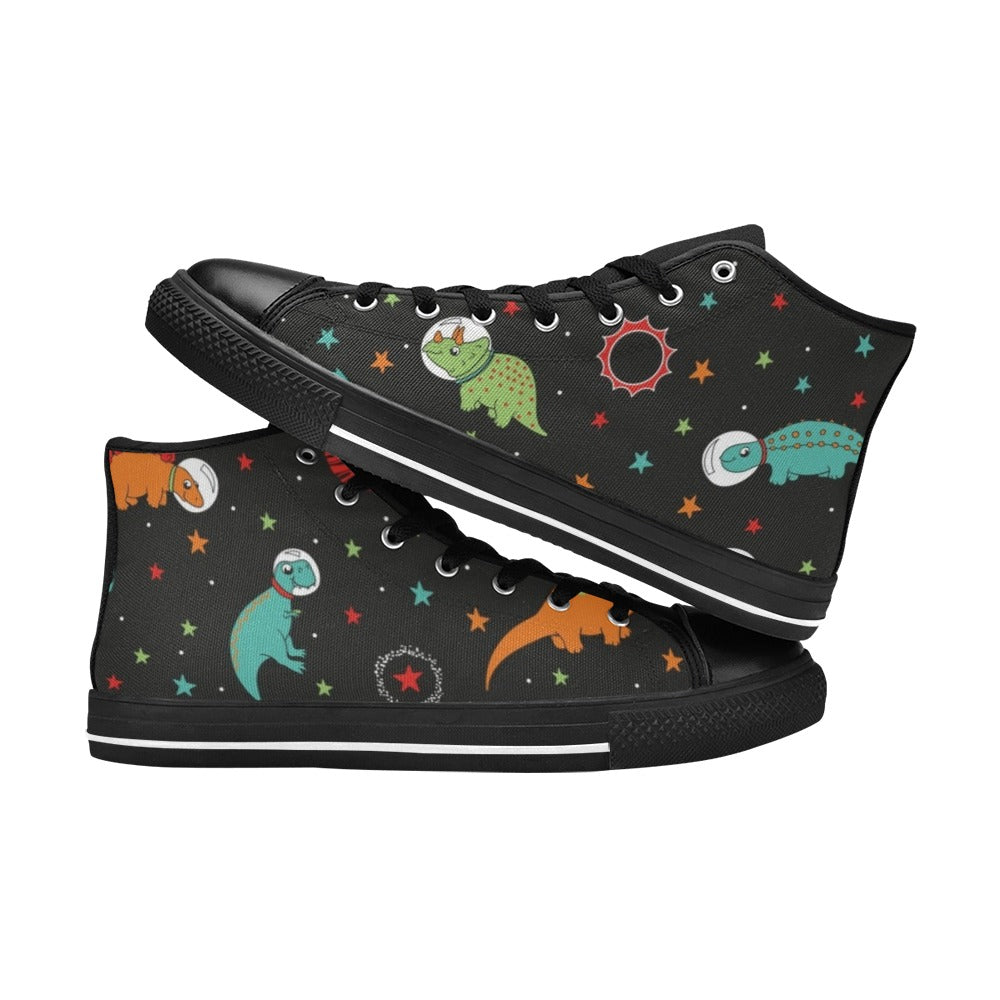Astronaut Dinosaurs - Kids High Top Canvas Shoes