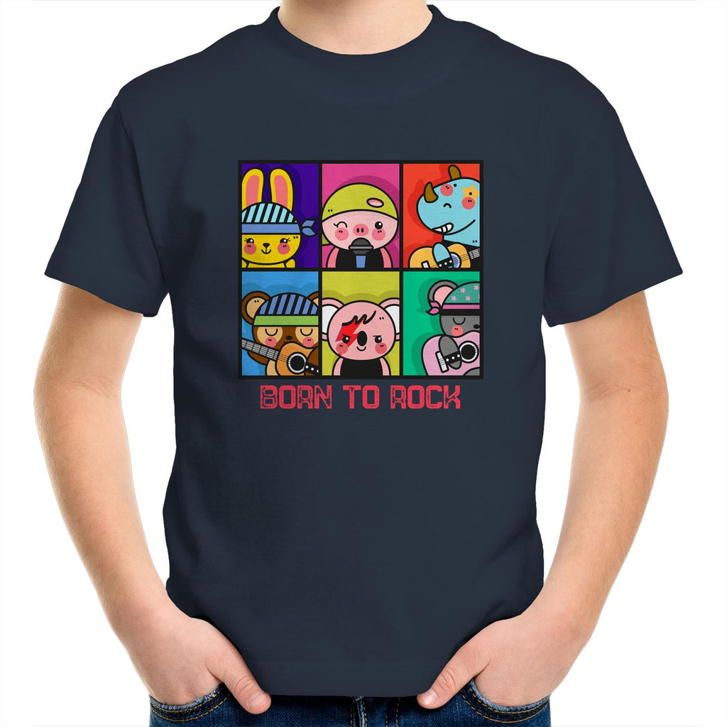 Born To Rock - Kids Youth T-Shirt Navy Kids Youth T-shirt Music Printed In Australia