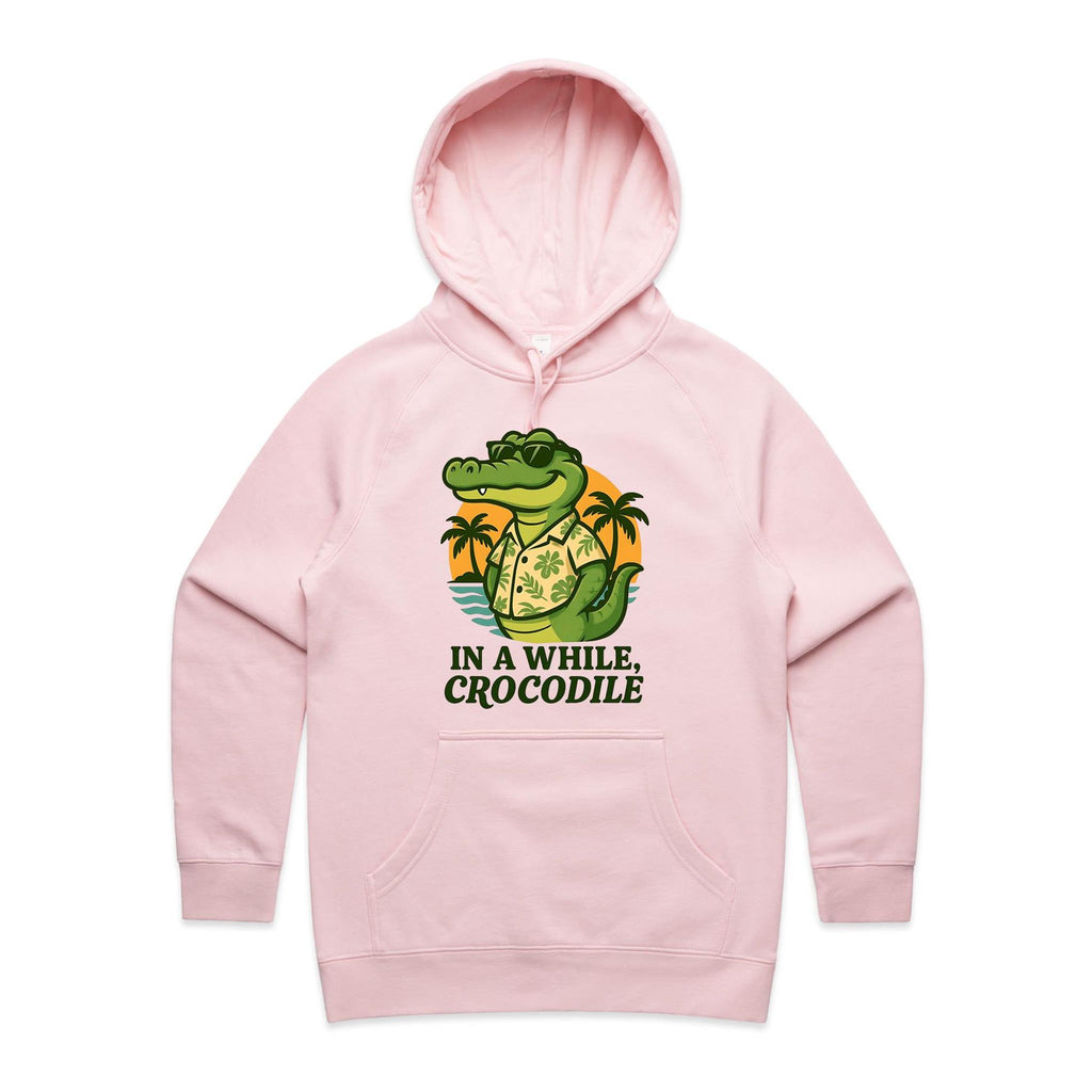 In A While, Crocodile Women's AS Colour Hoodie Pink Womens Hoodie animal Printed In Australia