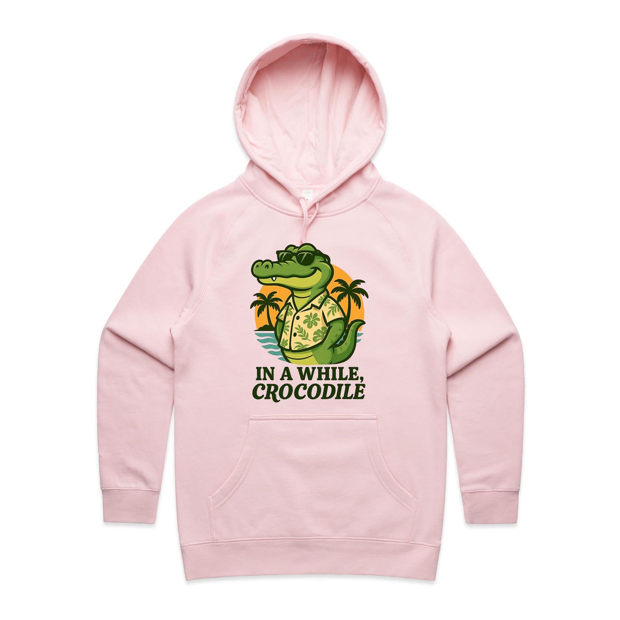 In A While, Crocodile Women's AS Colour Hoodie Pink Womens Hoodie animal Printed In Australia