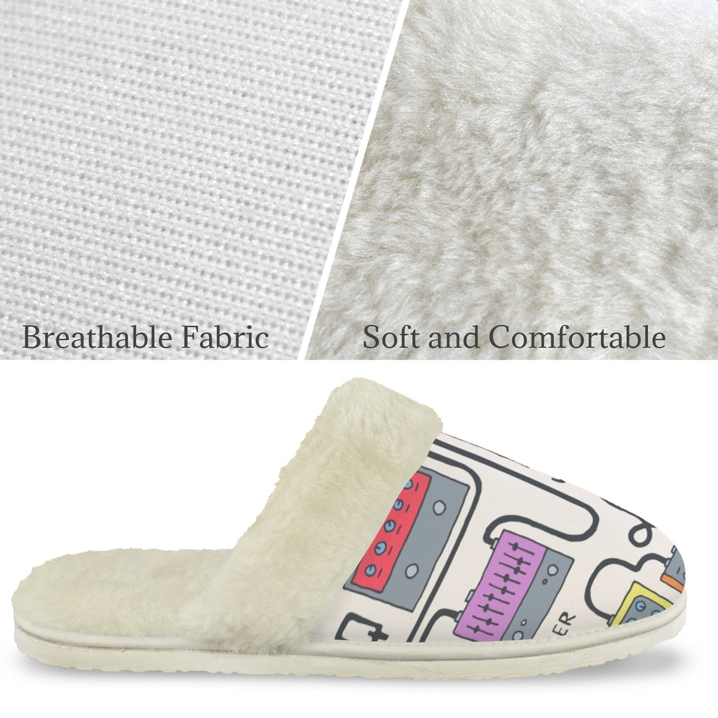 Wah Pedal Women's Fur Trim Thick-Sole Indoor Slippers Women's Fur Trimmed Slippers Music Printed Offshore