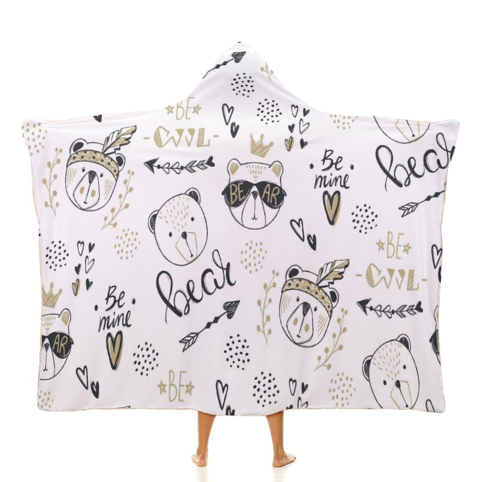 Bears Kids Hooded Blanket 100cm x 130cm white 40"×50" Kids Hooded Blanket animal Printed Offshore
