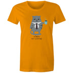 Not Before My Coffee, Cranky Cat - Womens T-shirt Orange Womens T-shirt Coffee Printed In Australia
