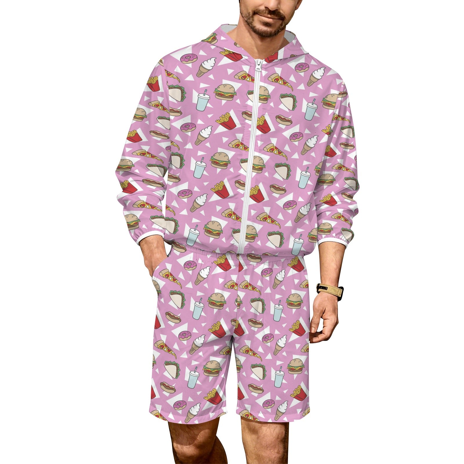 Fast Food Men's Lightweight Sun Hoodie & Shorts Set 4XL Men's Lightweight Sun Hoodie & Shorts Food Printed Offshore