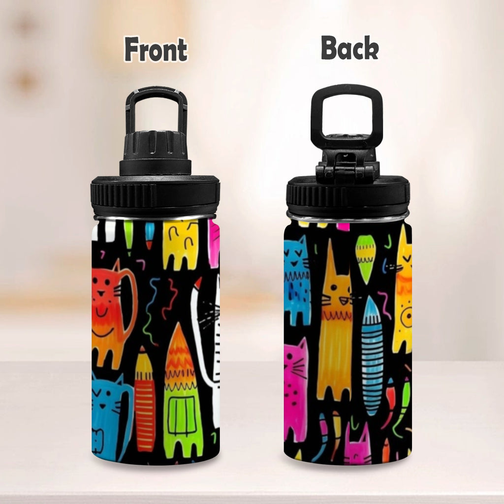 Colourful Cats - Kids Water Bottle with Chug Lid (12 oz) Kids Water Bottle with Chug Lid animal Printed Offshore