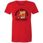 Best Friends, Riding A Bike - Womens T-shirt Red Womens T-shirt Printed In Australia Retro