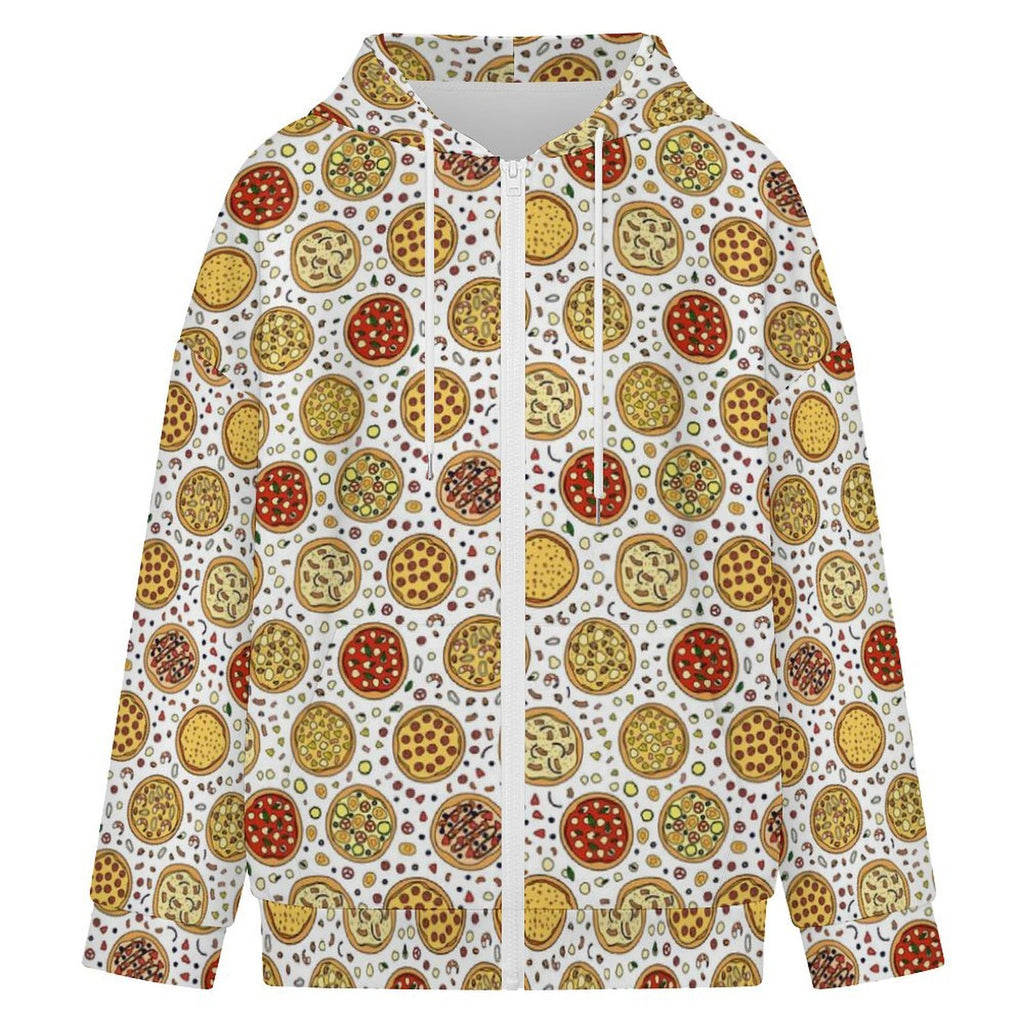 Round Pizzas On White Women's Full-Zip Hoodie