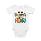 Daddy's Little Hero AS Colour Baby Bodysuit White Baby Bodysuit Printed In Australia
