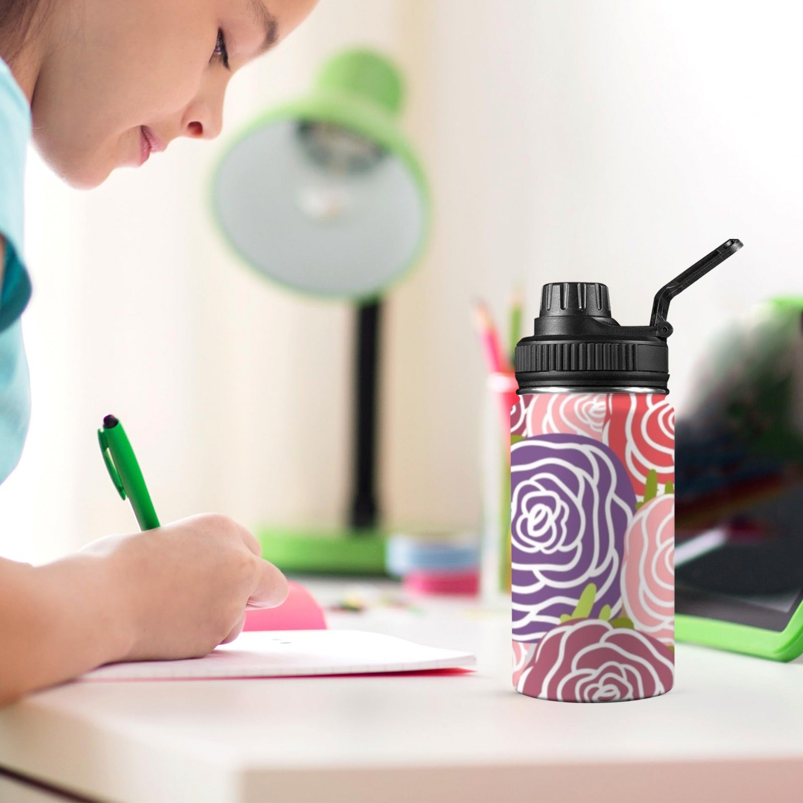 Abstract Roses - Kids Water Bottle with Chug Lid (12 oz) Kids Water Bottle with Chug Lid Plants Printed Offshore