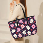 Pink Daisy PU Leather Tote Bag Large Leather Tote Bag-Large Plants Printed Offshore