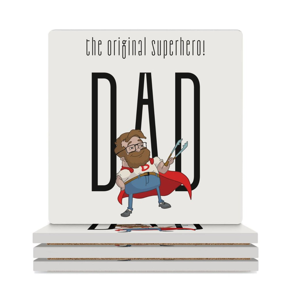 Dad, The Original Superhero - Ceramic Coasters (Square) white Ceramic Coasters Dad Printed Offshore