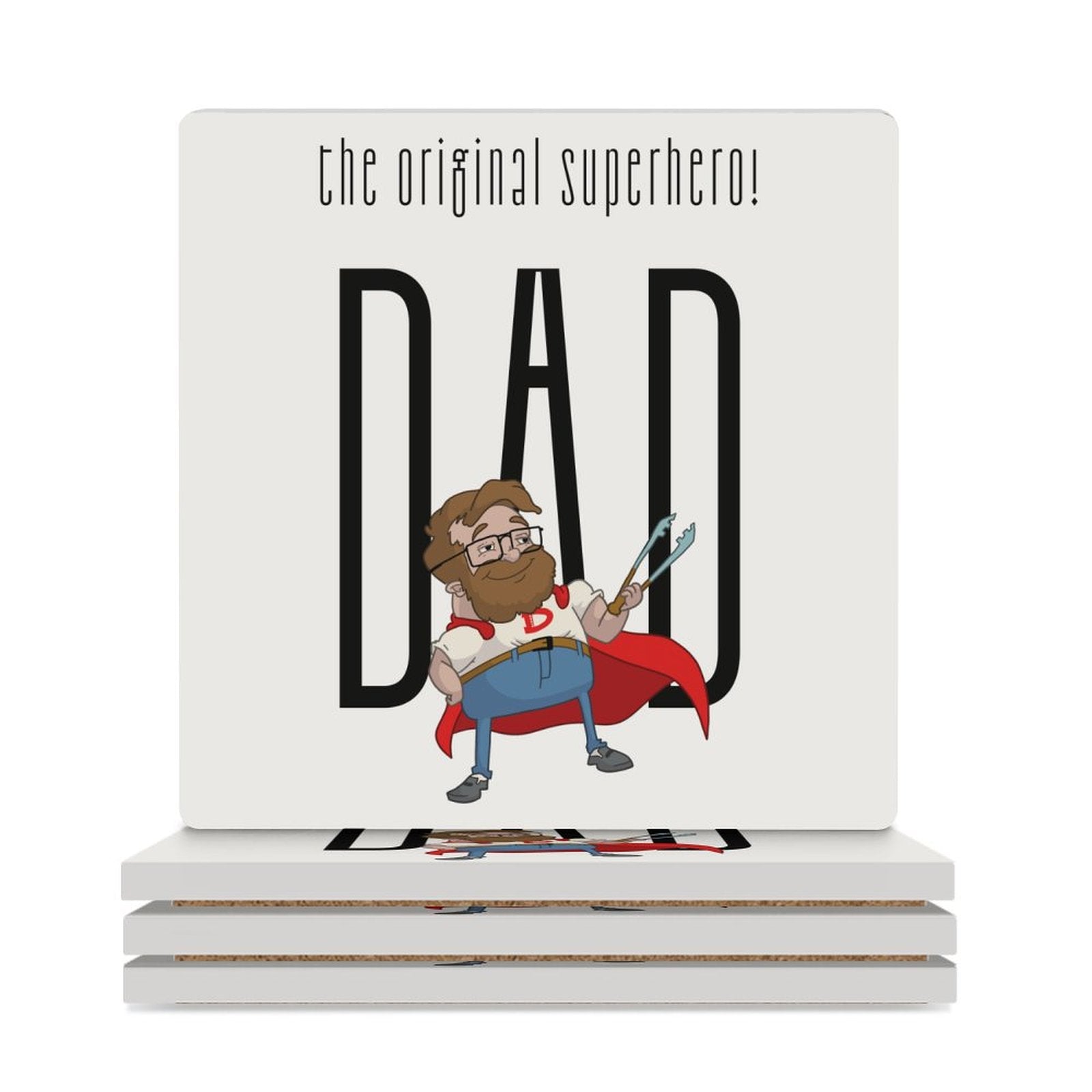 Dad, The Original Superhero - Ceramic Coasters (Square) white Ceramic Coasters Dad Printed Offshore