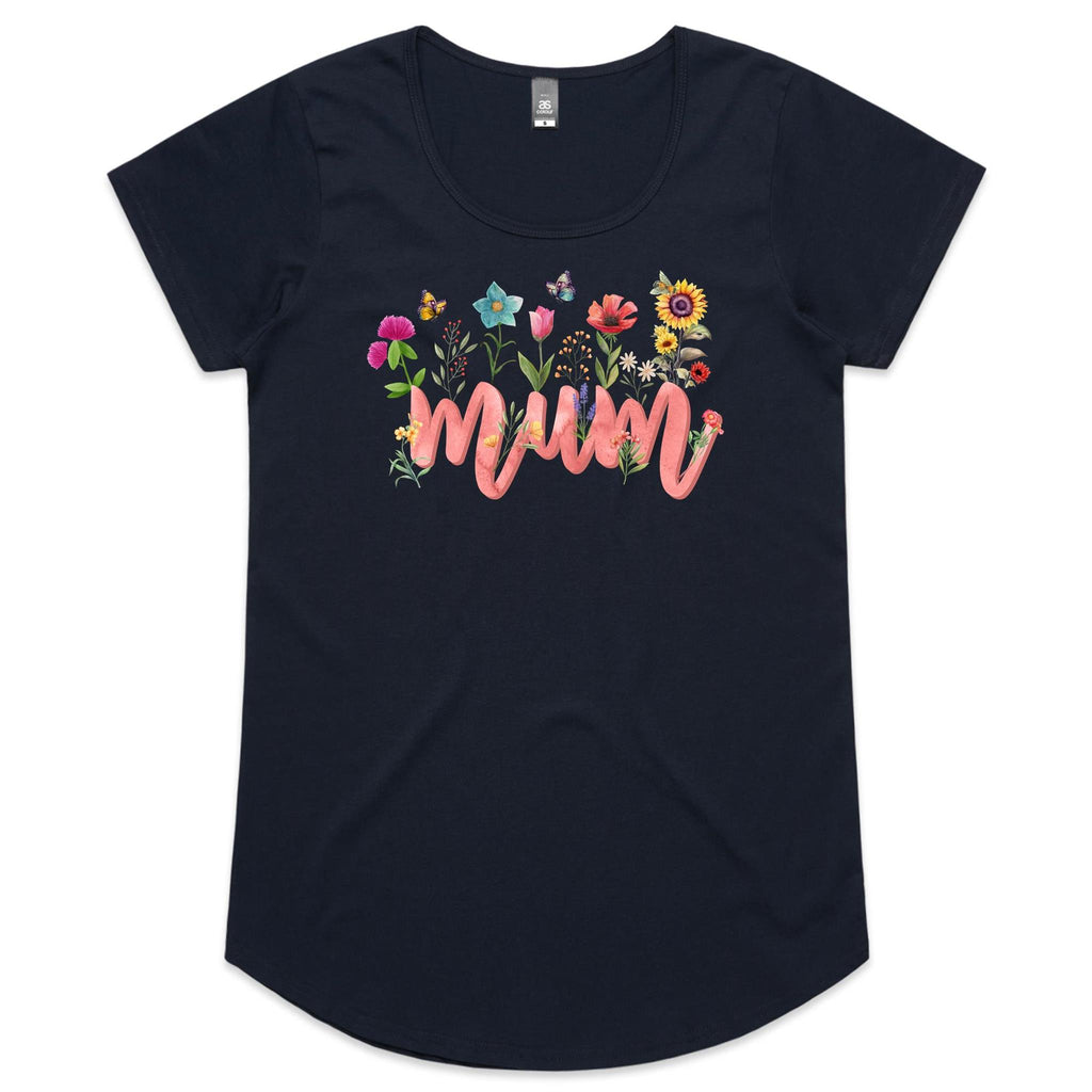 Mum, Flowers And Butterflies - Womens Scoop Neck T-Shirt