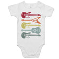 Retro Guitars AS Colour Baby Bodysuit White Baby Bodysuit Music Printed In Australia