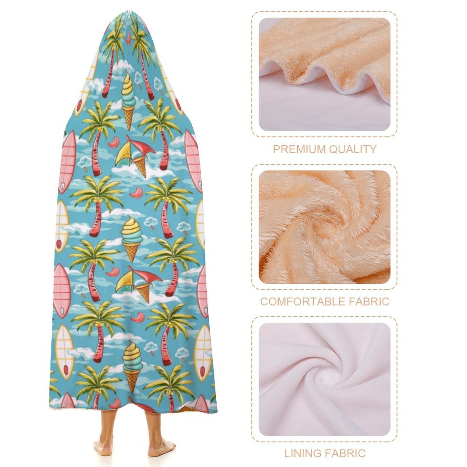 Summer Surf Kids Hooded Blanket 100cm x 130cm