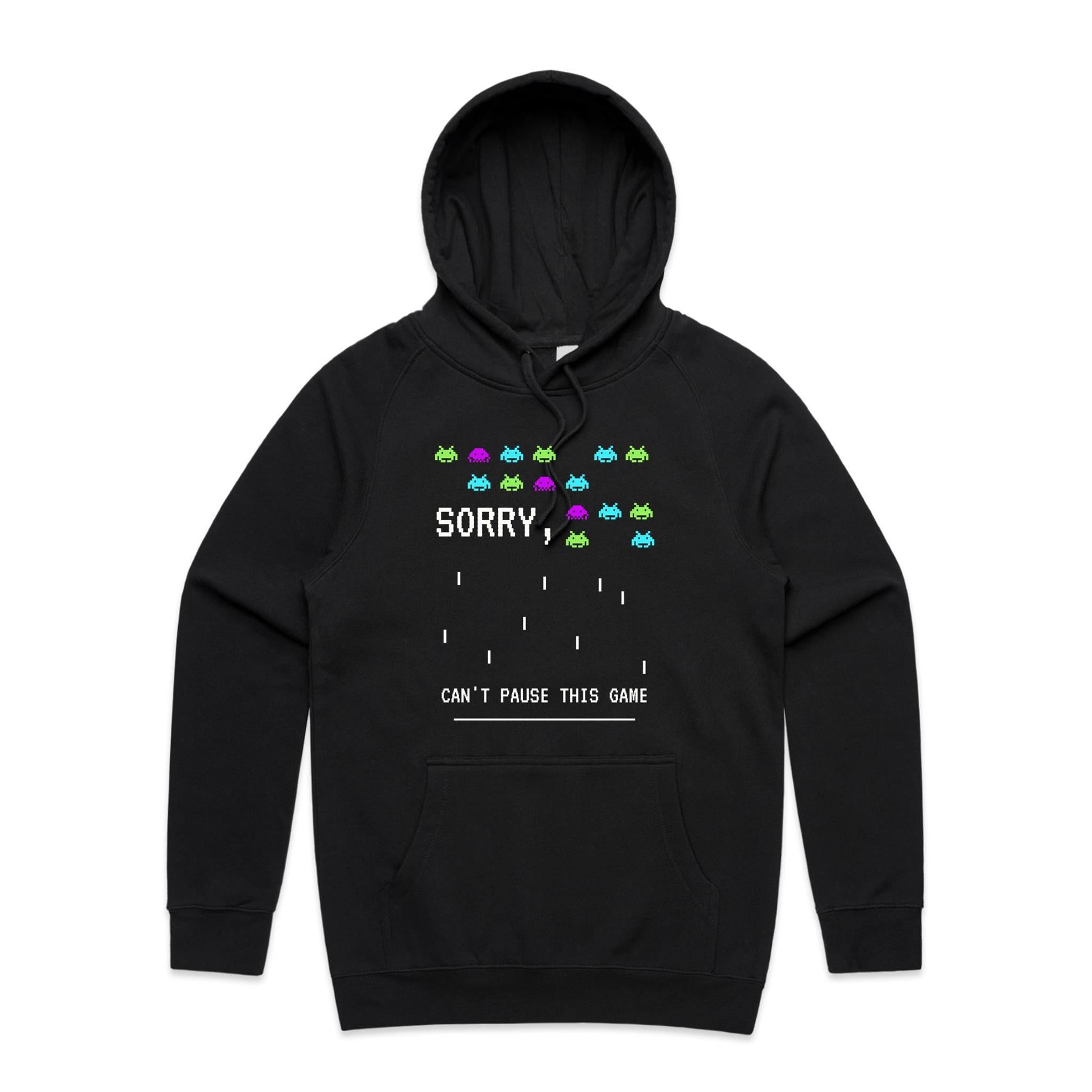 Sorry, Can't Pause This Game - Mens Hoodie Black Mens Hoodie Games Printed In Australia
