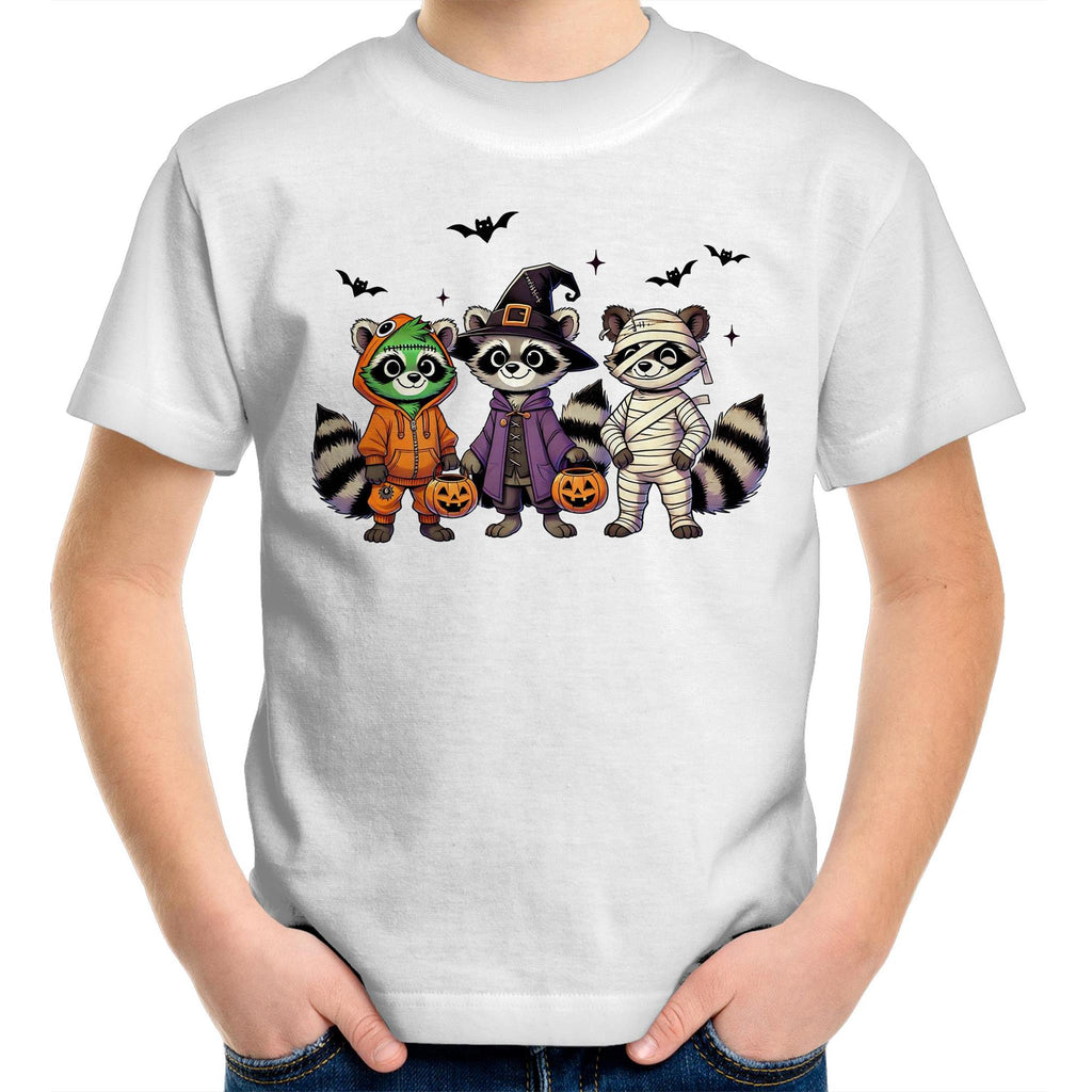 Halloween Raccoons - Kids Youth T-Shirt White Kids Youth T-shirt Halloween Printed In Australia