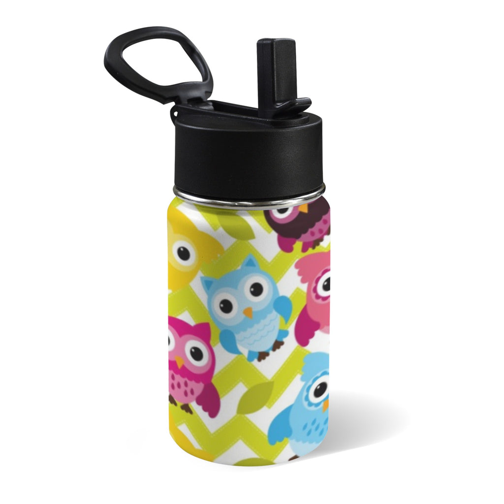 Owls On Stripes 12oz Kids Water Bottle with Straw Lid