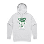 But First Coffee - Mens Hoodie White Marle Mens Hoodie Coffee Printed In Australia