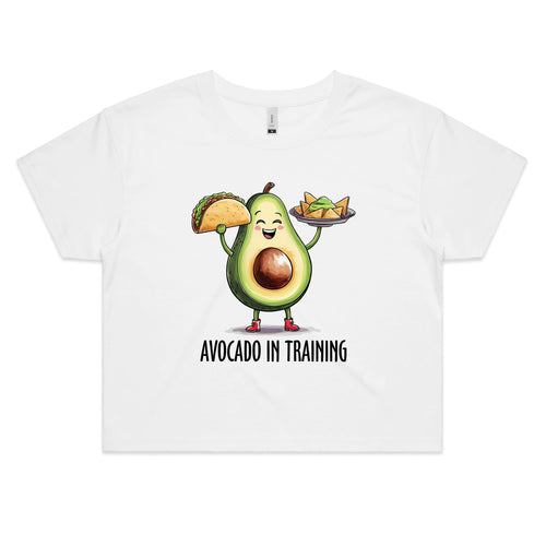 Avocado In Training Women's AS Colour - Women's Crop Tee White Womens Crop T-shirt Fitness Food Printed In Australia