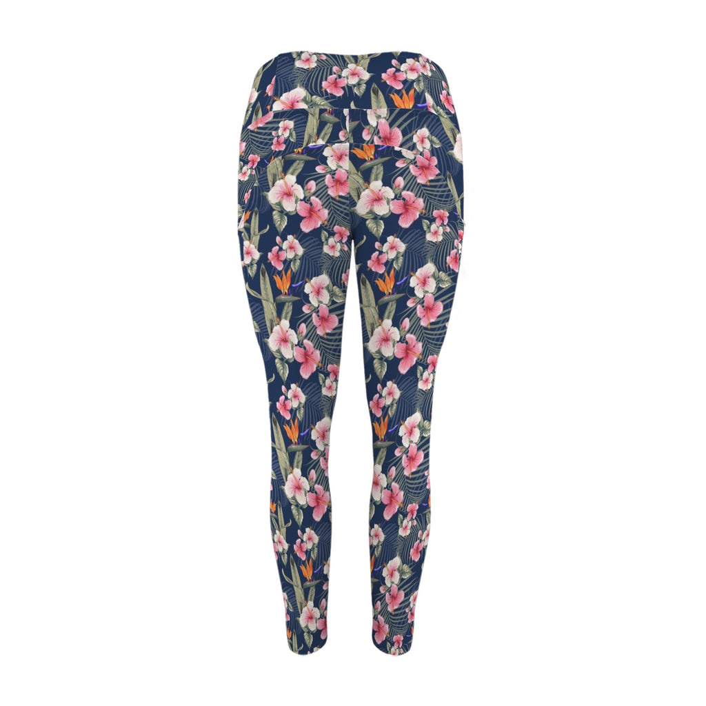 Dark Hawaiian Floral Women's High Waist Pockets Yoga Leggings