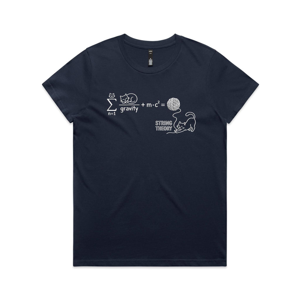 Cat String Theory Physics Women's AS Colour T-shirt Midnight Blue Womens T-shirt animal Printed In Australia Science
