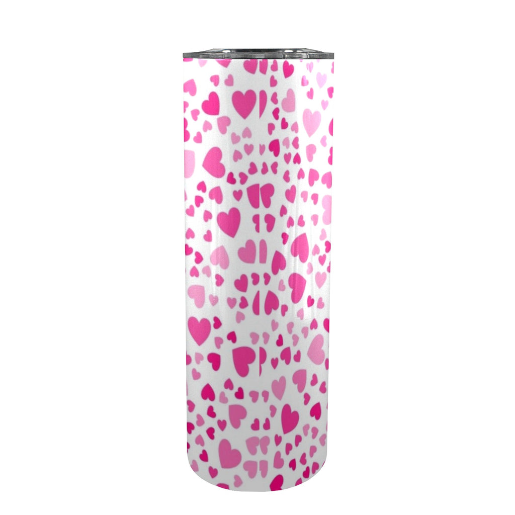 Pink Hearts On White - 20oz Tall Skinny Tumbler with Lid and Straw