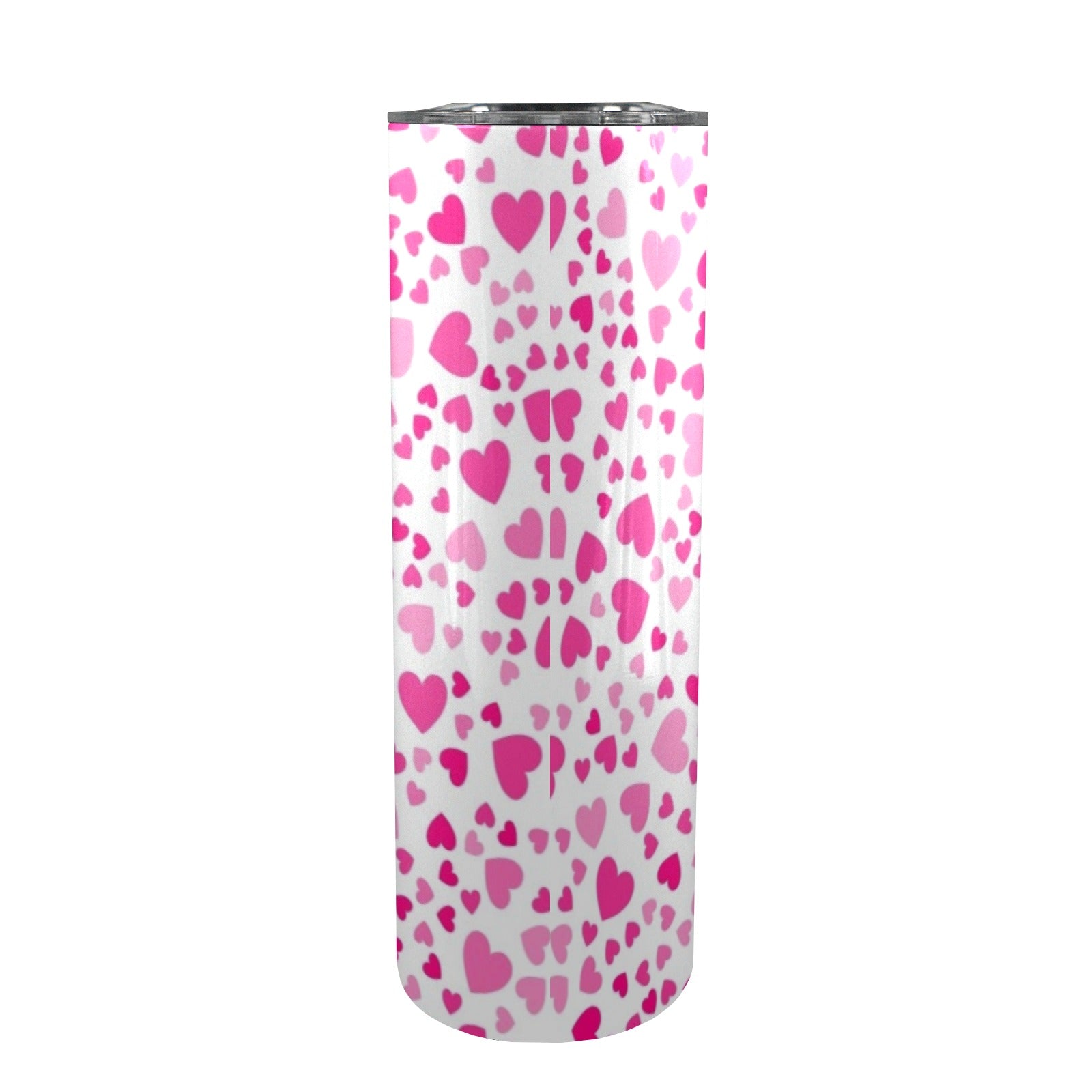Pink Hearts On White - 20oz Tall Skinny Tumbler with Lid and Straw