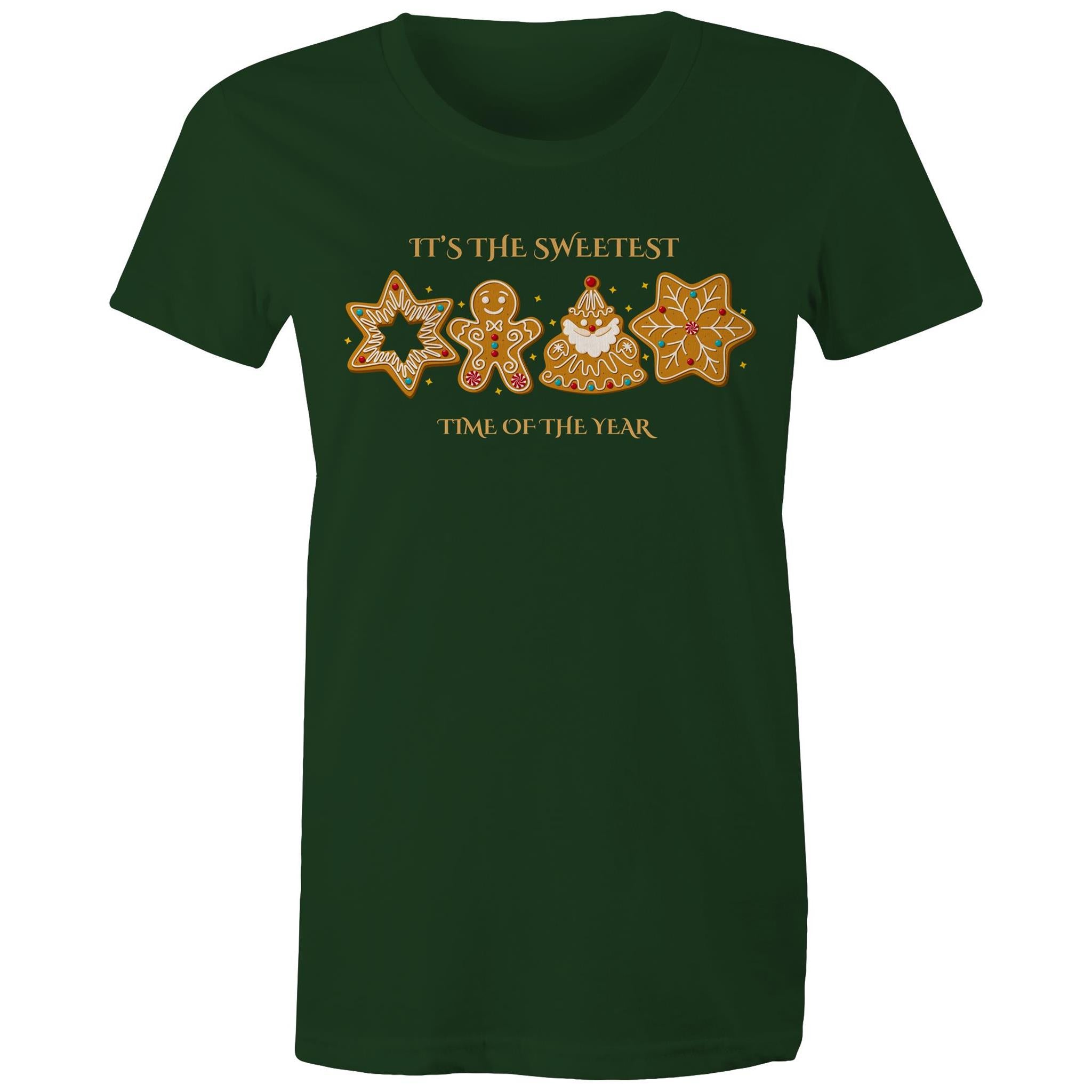 Christmas Gingerbread, Its The Sweetest Time Of The Year - Womens T-shirt Forest Green Womens Christmas T-shirt Christmas Printed In Australia