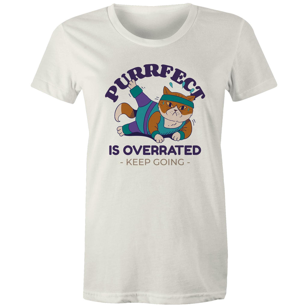 Purrfect Is Overrated - Womens T-shirt Natural Womens T-shirt Fitness Printed In Australia