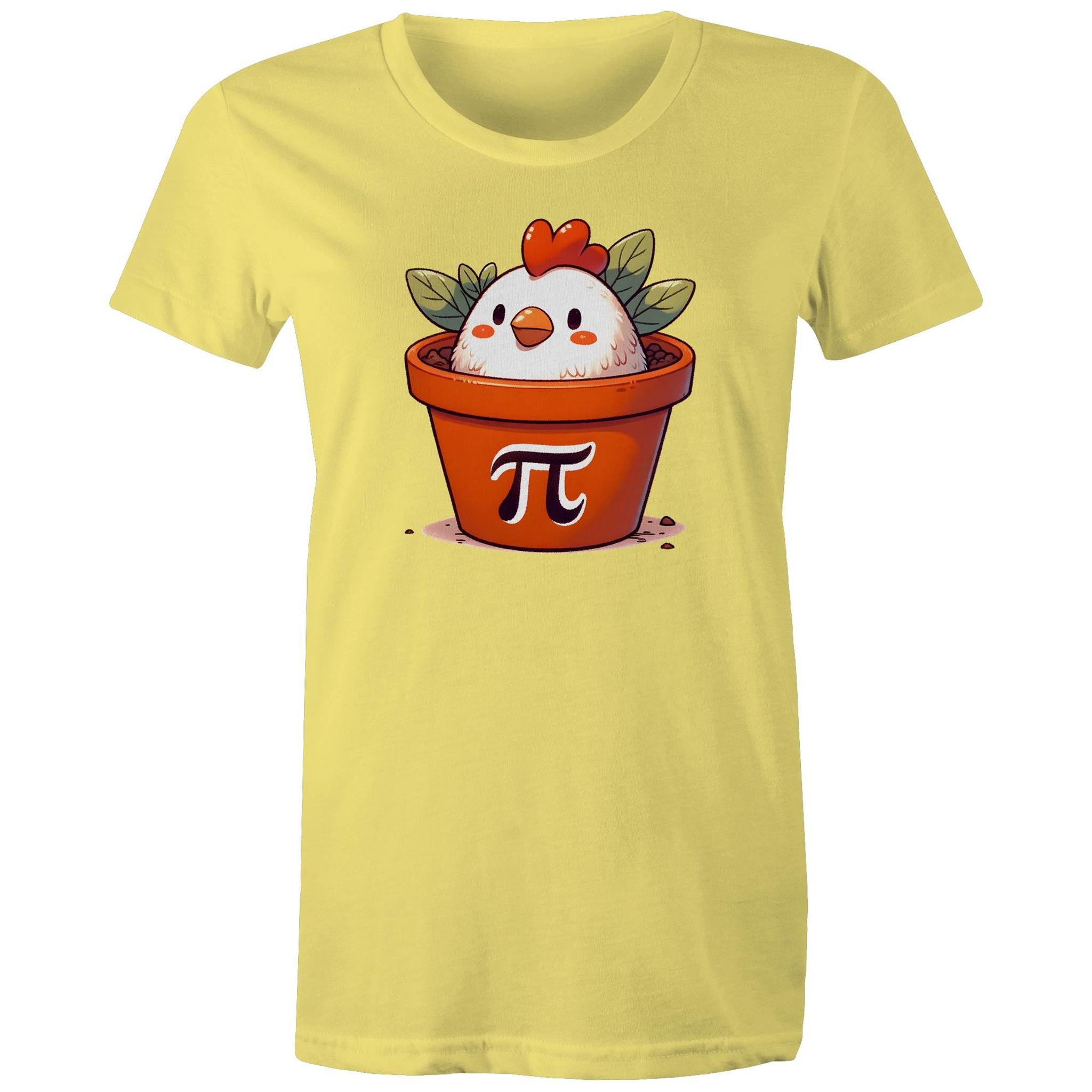 Chicken Pot Pi - Womens T-shirt Yellow Womens T-shirt animal Maths Printed In Australia