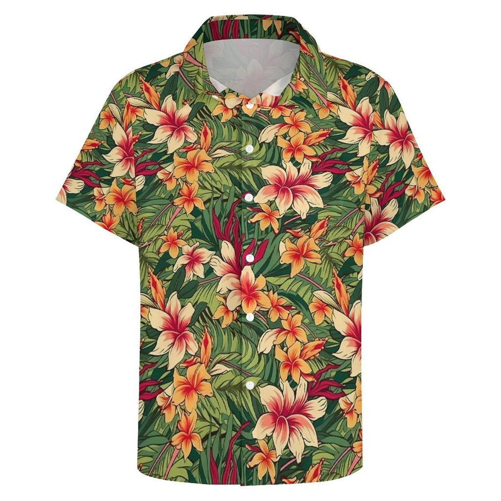 Vintage Hawaiian Flower Women's Short-Sleeve Button Up Shirt Women's Short-Sleeve Button Up Shirt Plants Printed Offshore