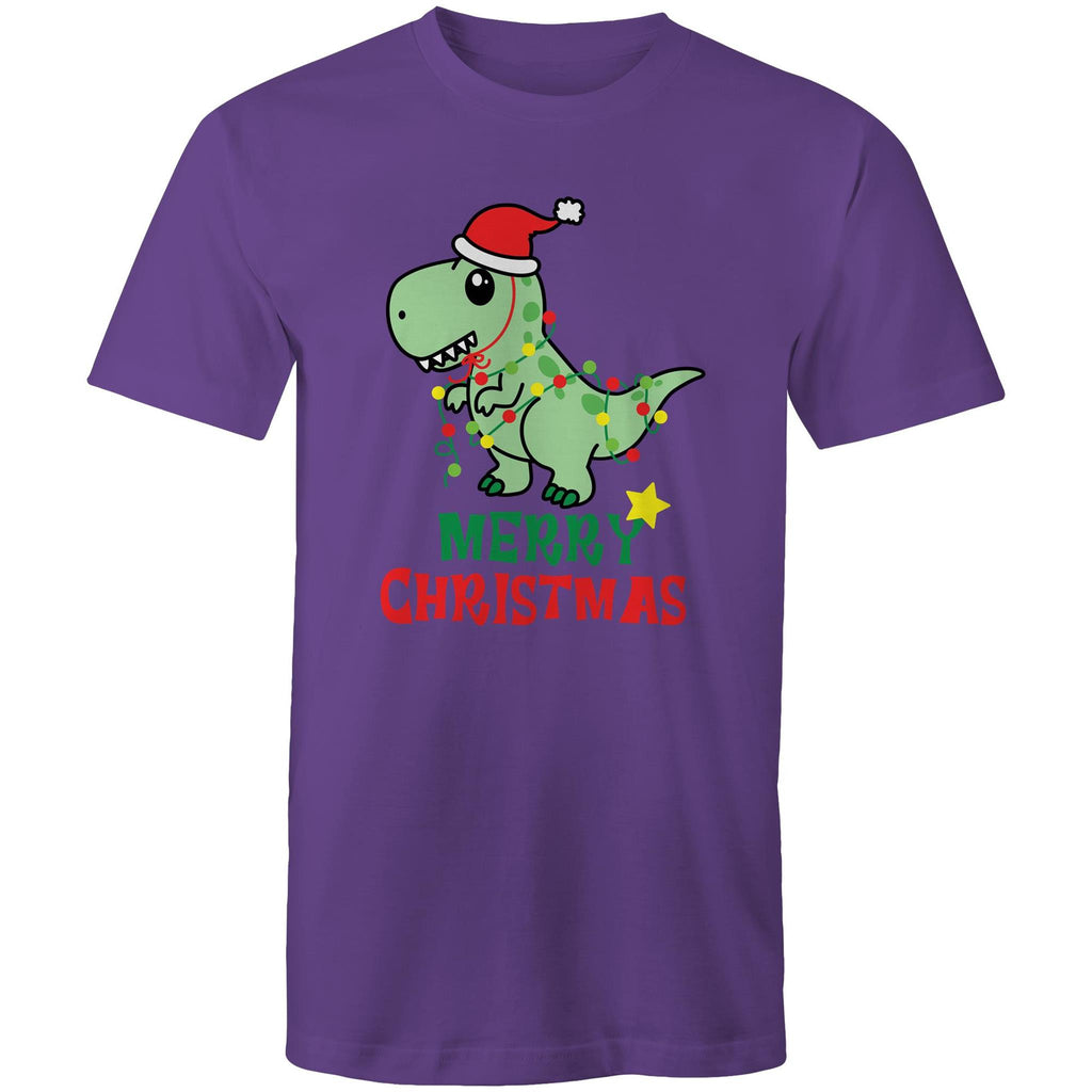 Dinosaur Santa, Merry Christmas - Mens T-Shirt Purple Mens Christmas T-shirt Christmas Printed In Australia