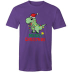 Dinosaur Santa, Merry Christmas - Mens T-Shirt Purple Mens Christmas T-shirt Christmas Printed In Australia