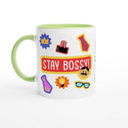 Personalised - Stay Bossy, Boss Mug - White 11oz Ceramic Mug with Colour Inside Personalised Mug Customise Funny Personalise