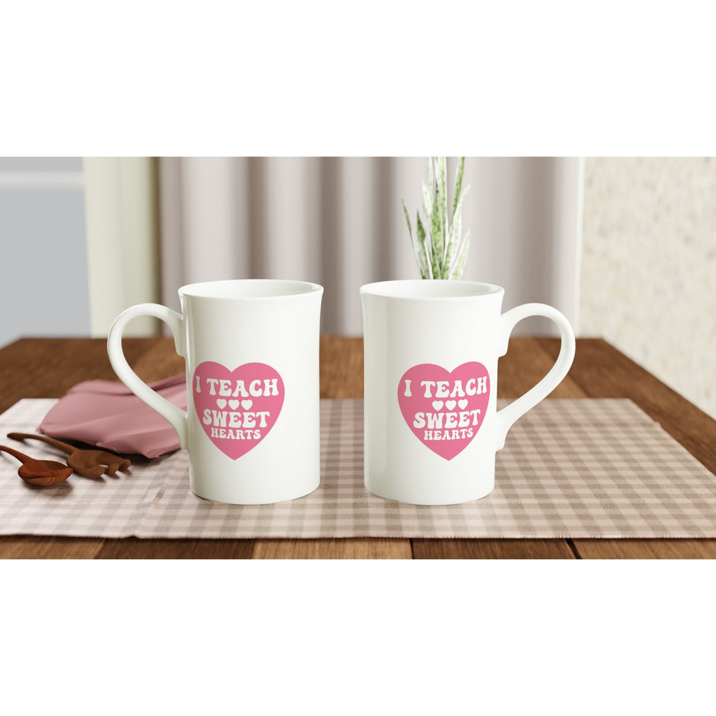 I Teach Sweet Hearts White 10oz Porcelain Slim Mug Porcelain Mug Globally Fulfilled Teacher