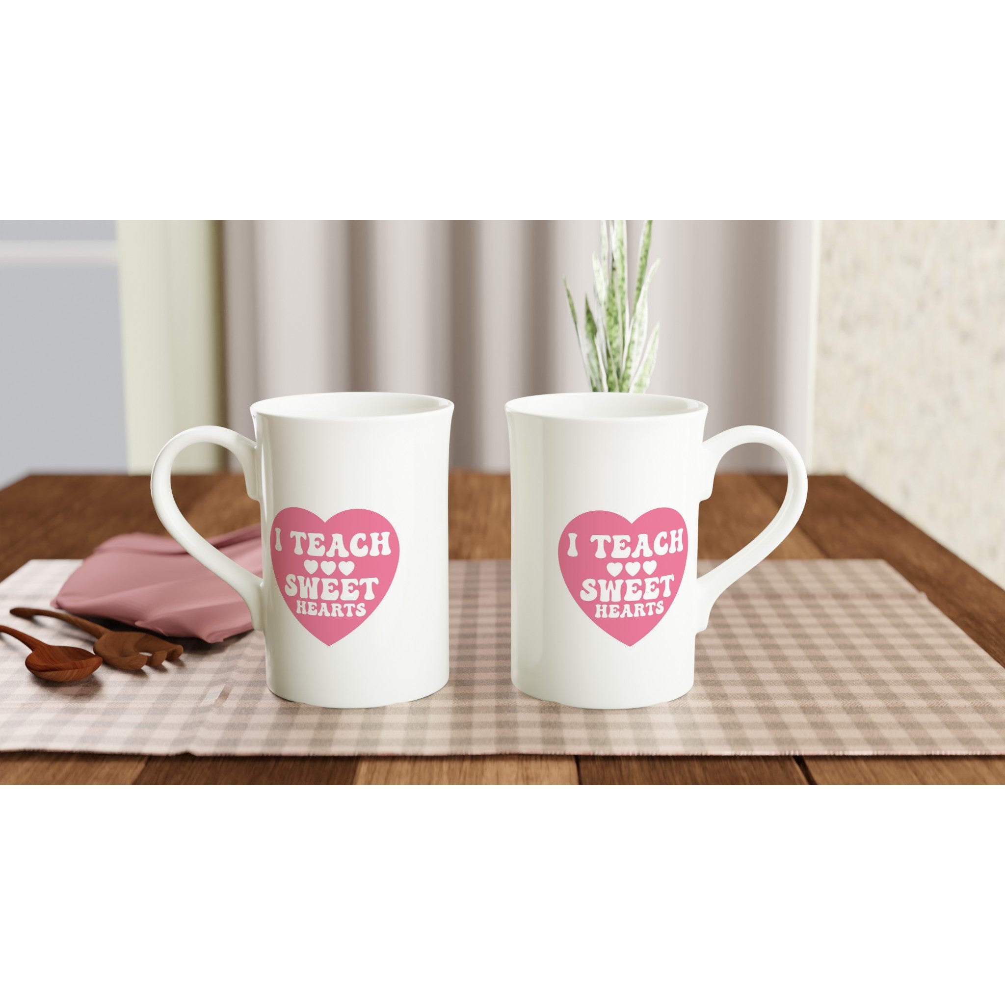 I Teach Sweet Hearts White 10oz Porcelain Slim Mug Porcelain Mug Globally Fulfilled Teacher