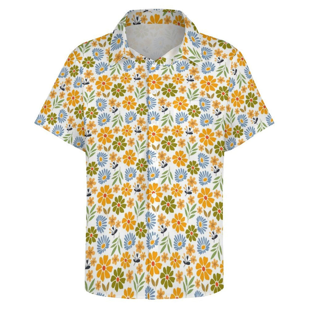 Retro Boho Floral - Women's Short-Sleeve Button Up Shirt