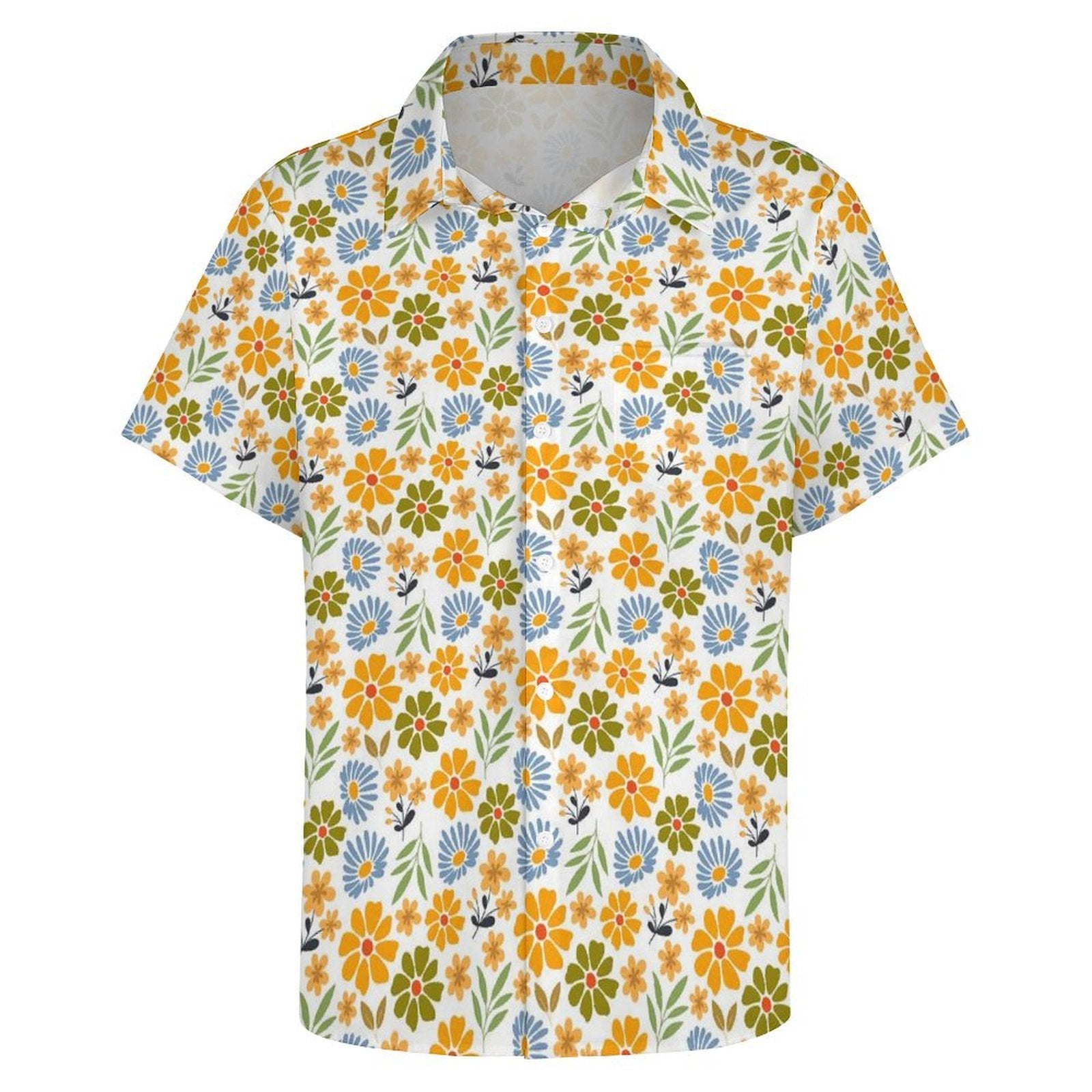 Retro Boho Floral - Women's Short-Sleeve Button Up Shirt