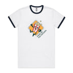 Hand Me The Popcorn - Staple Ringer Tee White Navy Ringer T-Shirt Food Printed In Australia