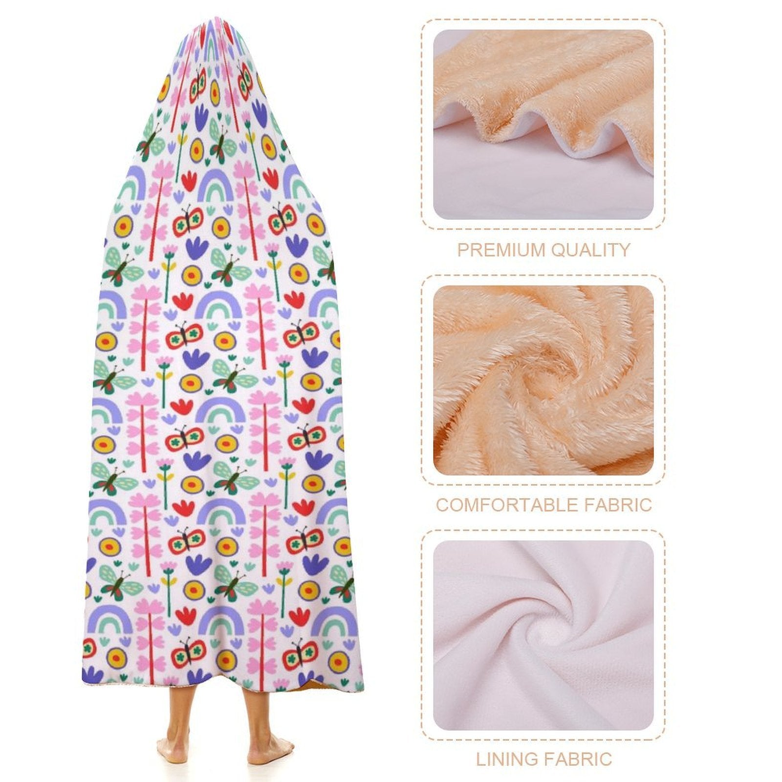 Rainbows And Butterflies Kids Hooded Blanket 100cm x 130cm Kids Hooded Blanket Printed Offshore