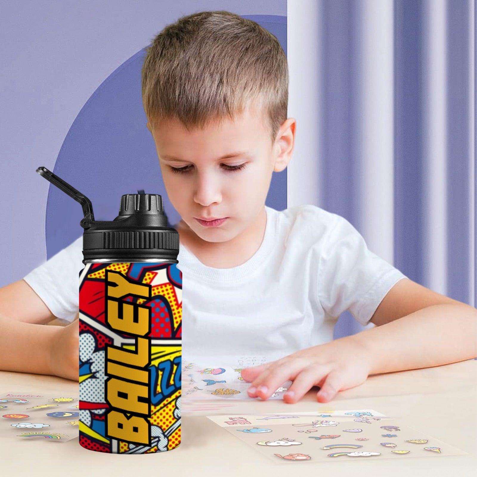 Personalised - Comic Book - Kids Stainless Steel Water Bottle