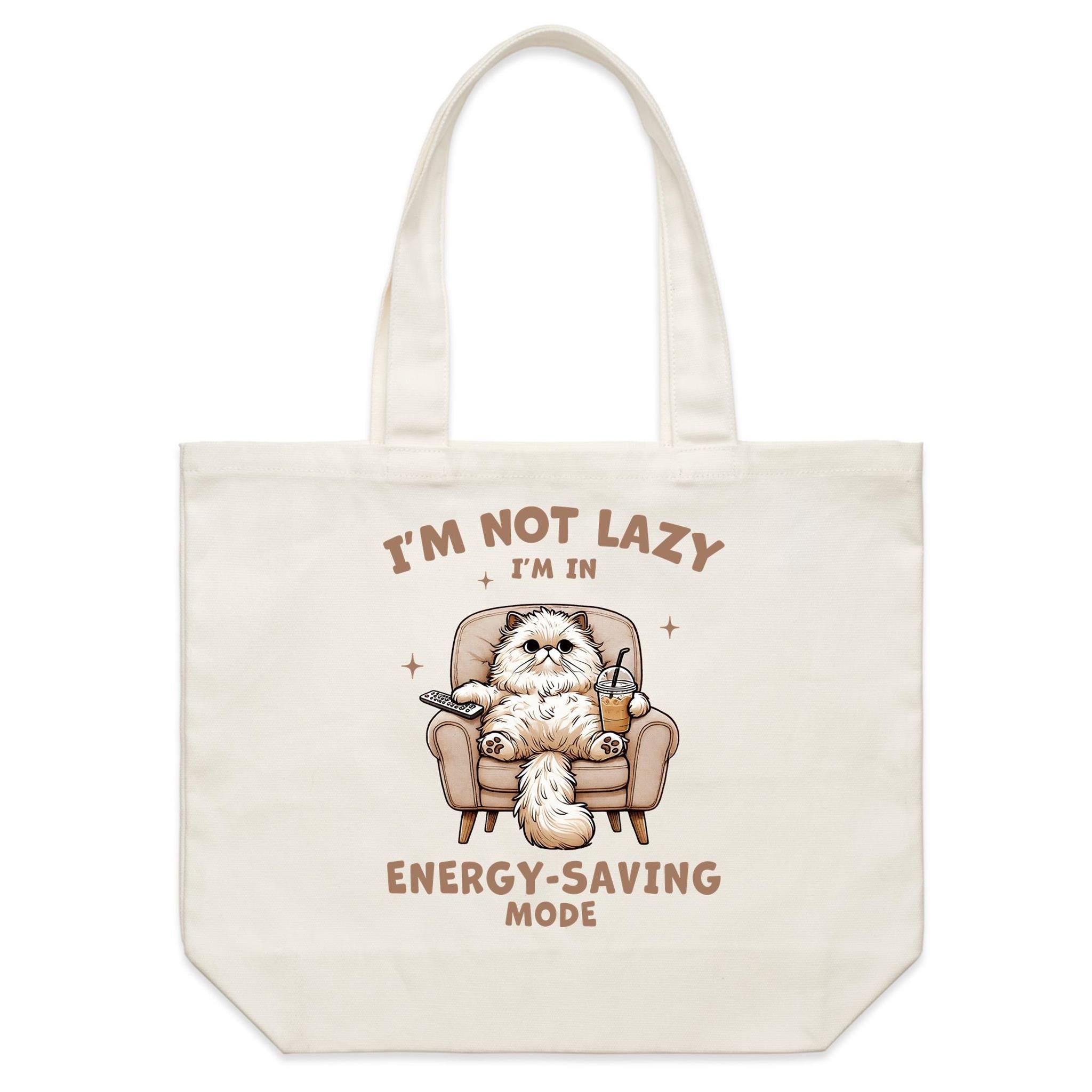 I'm Not Lazy, I'm In Energy Saving Mode, Cat - Shoulder Canvas Tote Bag Default Title Large Tote Bag animal Printed In Australia