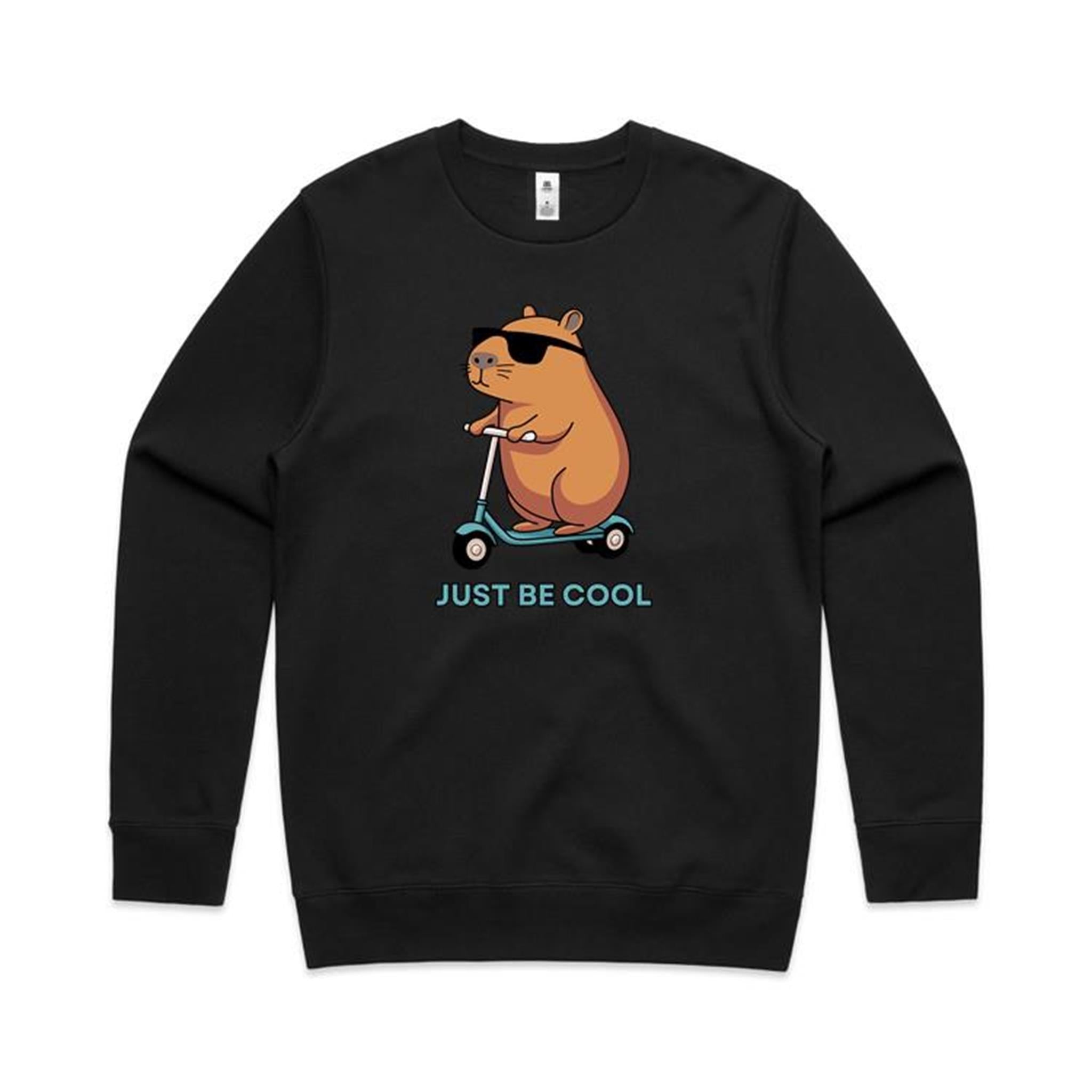 Just Be Cool, Capybara - AS Colour Stencil Crew Sweatshirt Black Sweatshirt animal Printed In Australia
