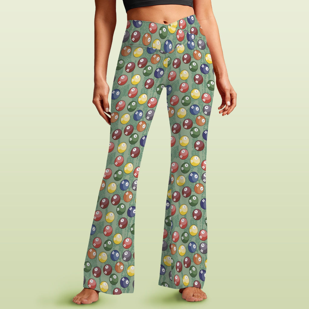 Pool Balls High Waist Crossover Tummy Control Flare Leggings 5XL High Waist Flare Leggings Games Printed Offshore