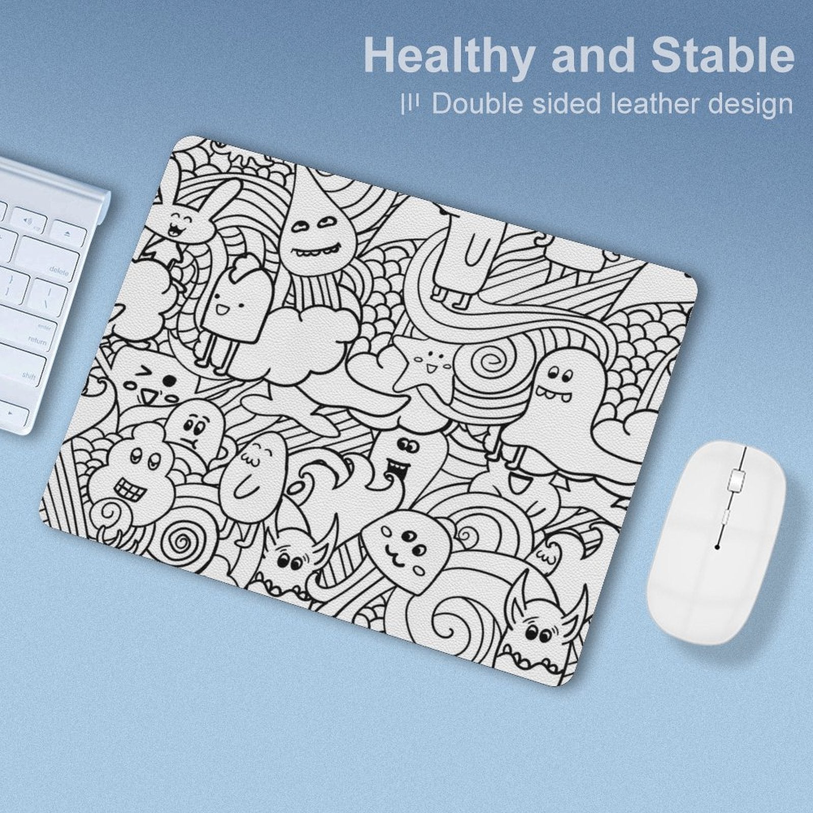 Black And White Creatures - Leather Mouse Pad Leather Mouse Pad Printed Offshore Sci Fi