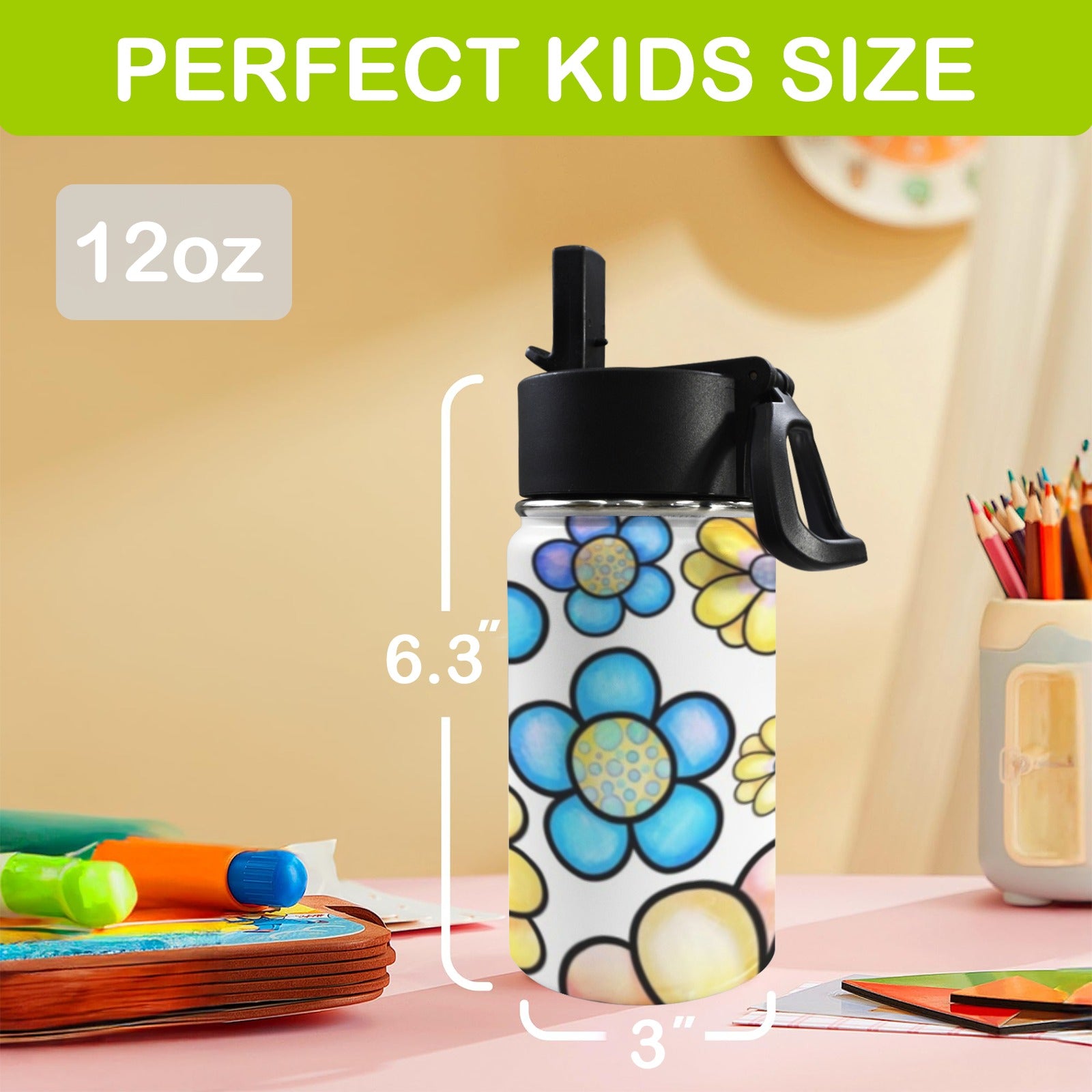 Simple Flowers 12oz Kids Water Bottle with Straw Lid
